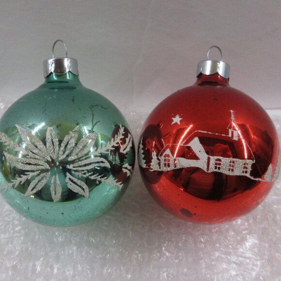2 Paragon Venetian Dew Stencil Glass Christmas Ornaments Red & Blue Vintage - Picture 2 of 13
